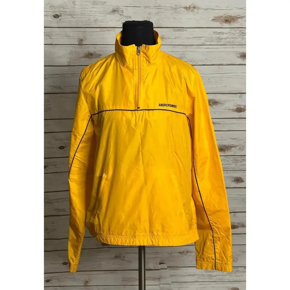 Vintage Abercrombie & Fitch yellow 1/4 zip anorak windbreaker jacket Size Small